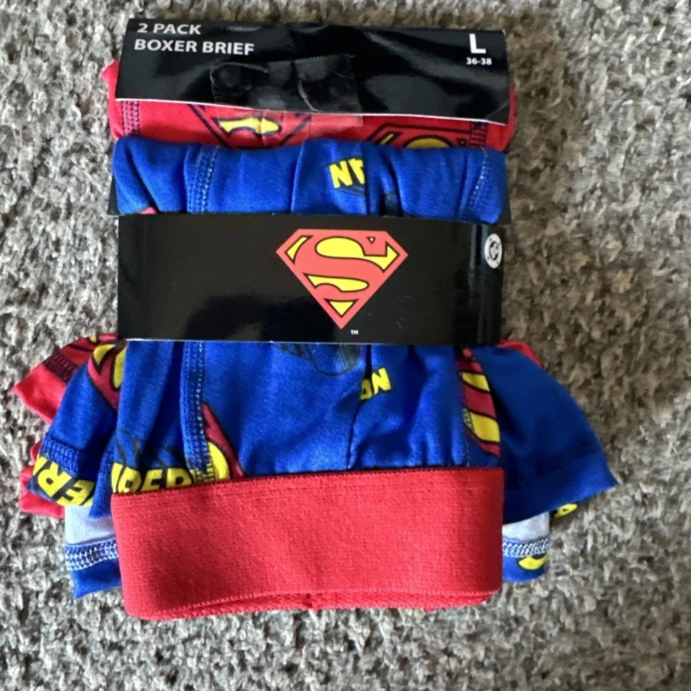 DC Superman Men's L Boxer Briefs 2-Pack Red/Blue/Yellow Polyester Stretch